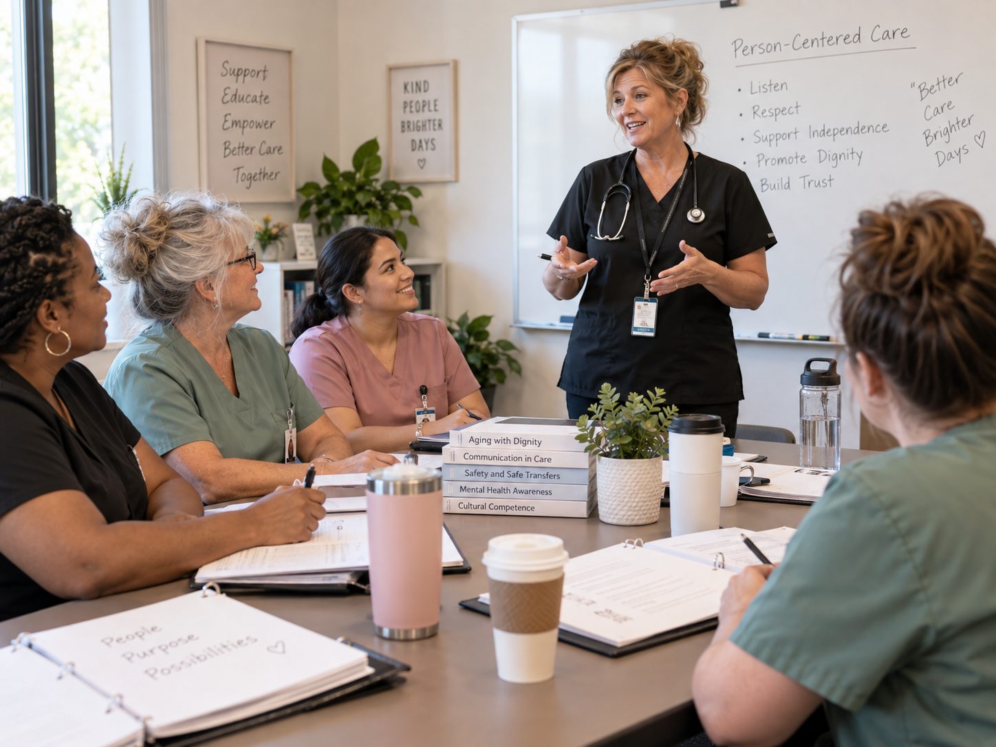 New Plan Care Solutions caregivers in a continuing education session on person-centered care in St. Louis