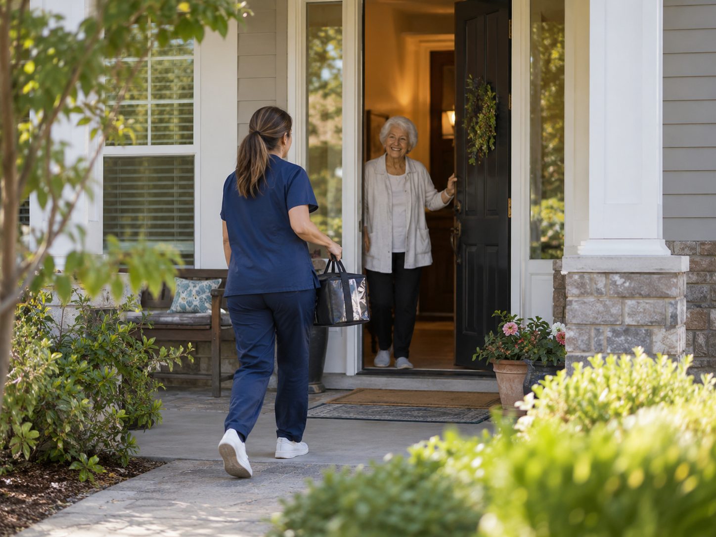 A caregiver arriving with a prepared meal, family caregiver respite in St. Louis